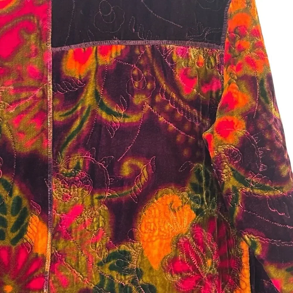 CHICOS Floral Velvet Burnout Silk Blend Patchwork Zip Jacket | Size 1 Medium